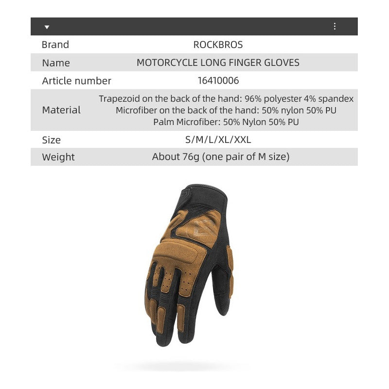 Guantes Bicicleta Moto Rockbros Dedo Largo Tactil Respirable Mi tienda-Repuesto-de-bicicleta