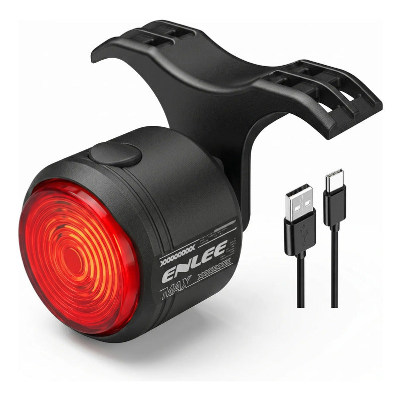 Luz Led Trasera Bicicleta Aluminio Recargable Ip66 C/ Sensor Negro