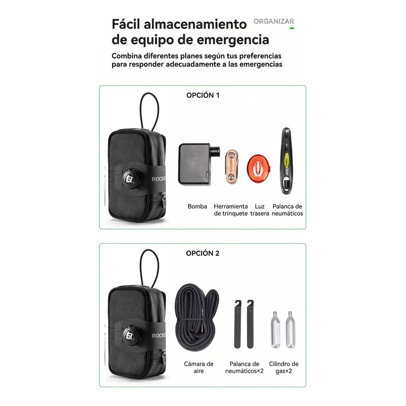 Bolso Para Sillin Bicicleta Impermeable Cierre Boa Rockbros Negro