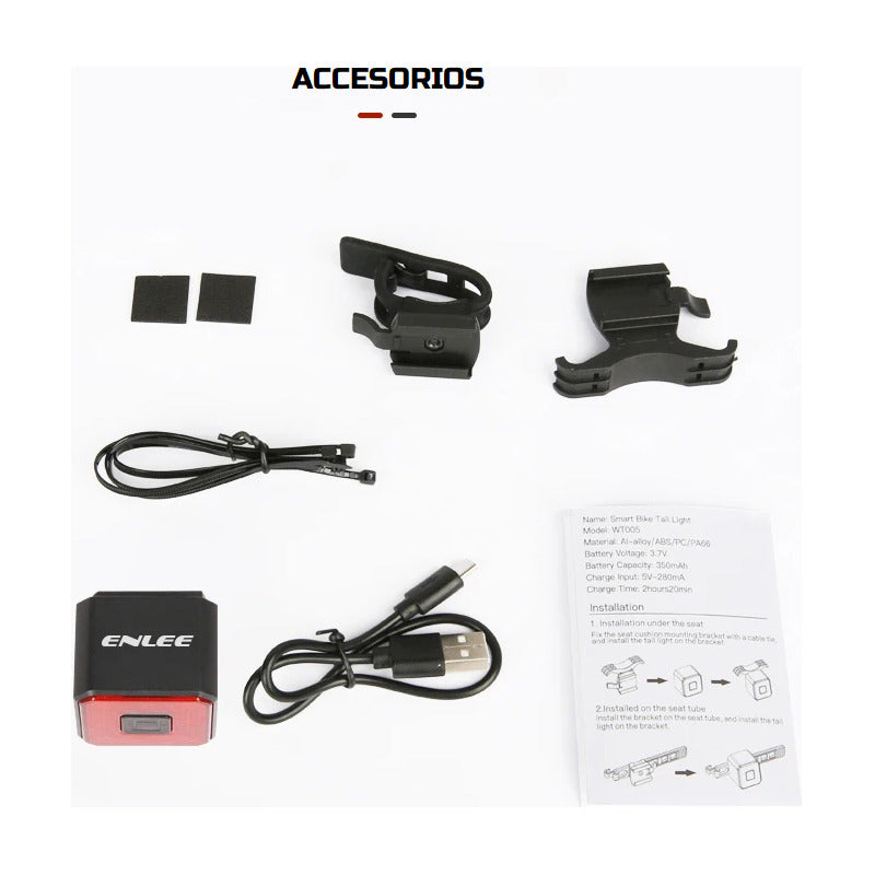 Luz Led Trasera Bicicleta Aluminio Recargable Ipx4 C/ Sensor