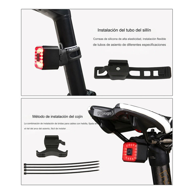 Luz Led Trasera Bicicleta Aluminio Recargable Ipx4 C/ Sensor
