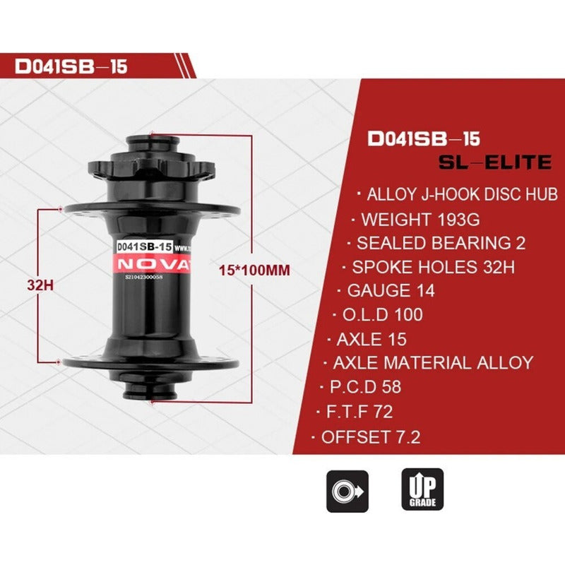 Maza Delantera Novatec D041sb-15 Eje Pasante 15x100mm 32h Mi tienda-Repuesto-de-bicicleta