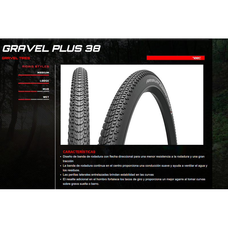 Neumatico 700x38c Arisun Gravel Plus Kevlar Tubeless 120tpi Mi tienda-Repuesto-de-bicicleta