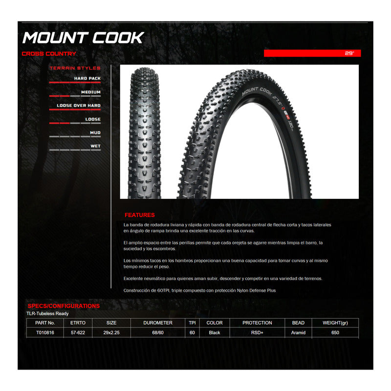Neumatico Aro 29 X 2.25 Arisun Mount Cook Rsd+ Tubeless Tlr Mi tienda-Repuesto-de-bicicleta