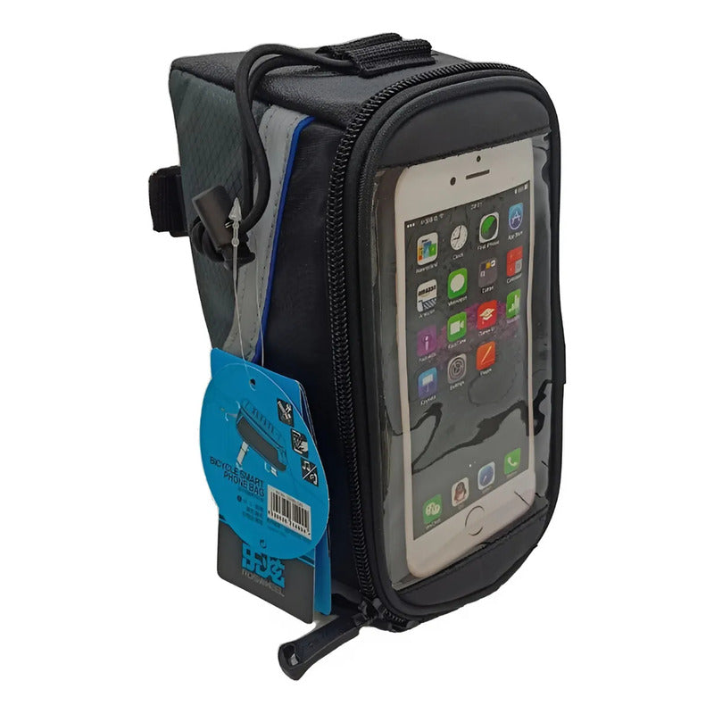 Bolso Delantero Bicicleta Porta Celular Impermeable Tactil Negro