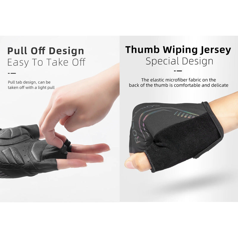 Guantes Bicicleta Rockbros Reflectantes Cuero Dedo Corto Mtb Mi tienda-Repuesto-de-bicicleta