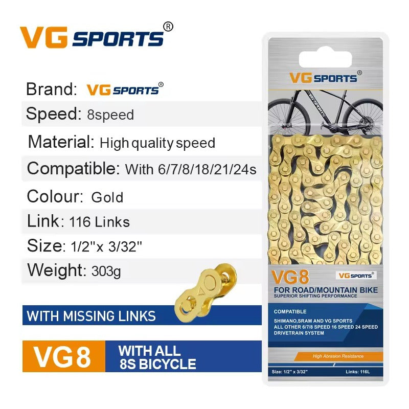 Cadena Bicicleta 6v 7v 8v Dorada Mtb Ruta Ultra Ligera 116l Mi tienda-Repuesto-de-bicicleta
