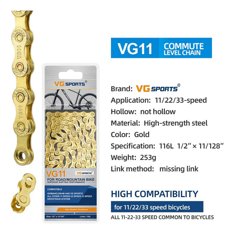 Cadena 11v Gold Dorada 1x11 Compatible Shimano Sram Eslabon Mi tienda-Repuesto-de-bicicleta