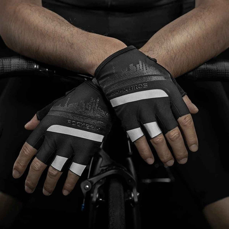 Guantes Bicicleta Rockbros Reflectantes Dedo Corto Ruta Mtb Mi tienda-Repuesto-de-bicicleta