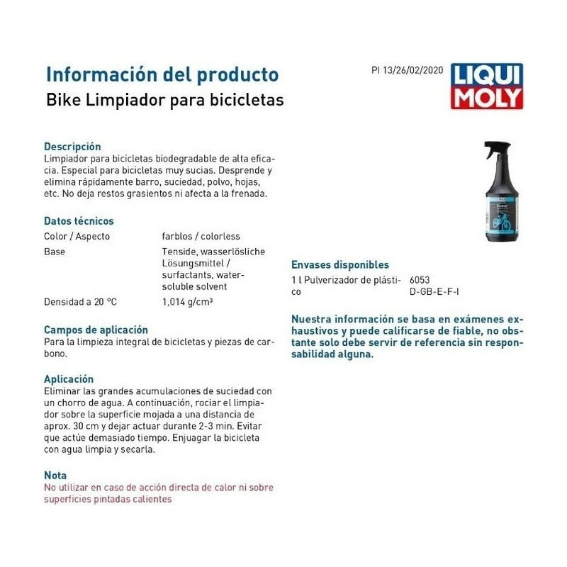 Shampoo Limpiador Biodegradable Para Bicicleta Liquimoly 1lt Mi tienda-Repuesto-de-bicicleta