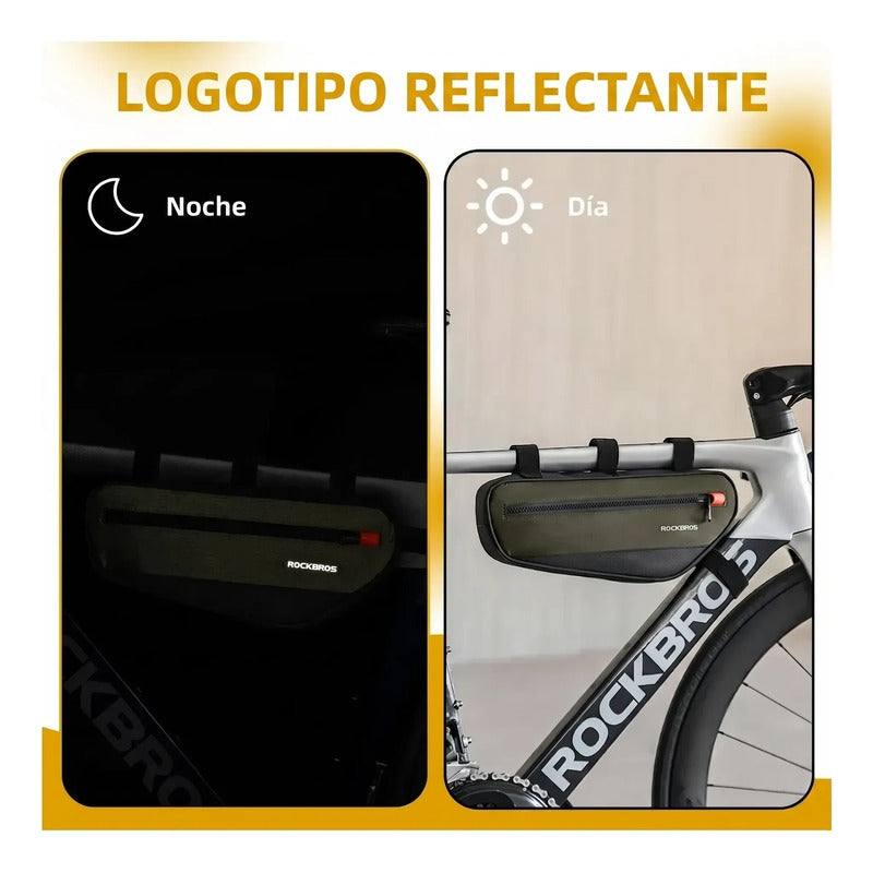 Bolso Cuadro Bicicleta Rockbros 1.7l Impermeable Reflectante Verde-negro