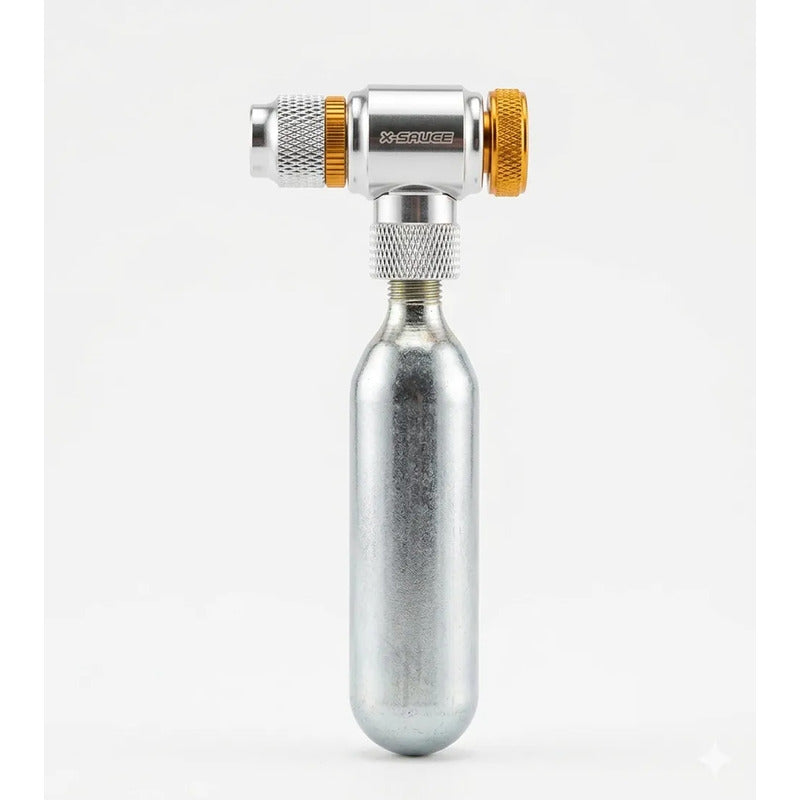 Bombin Inflador Co2 C/ Regulador X-sauce Valvula Auto Presta Plateado
