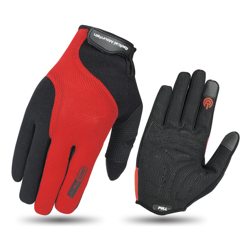 Guante Ciclismo Bicicleta Dedo Largo Tactil Gel Mtb Ruta - Negro/Rojo / L