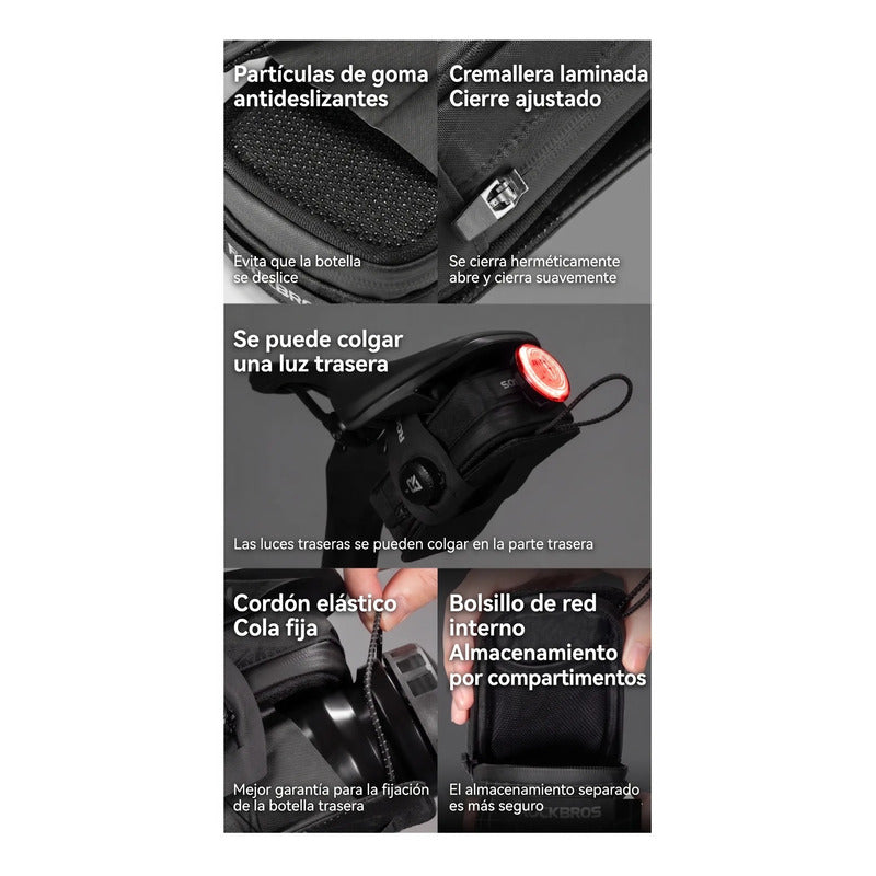 Bolso Para Sillin Bicicleta Impermeable Cierre Boa Rockbros Negro