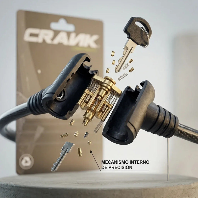 Candado Bicicleta Crank Con 2 Llaves 120cm X 8mm Negro