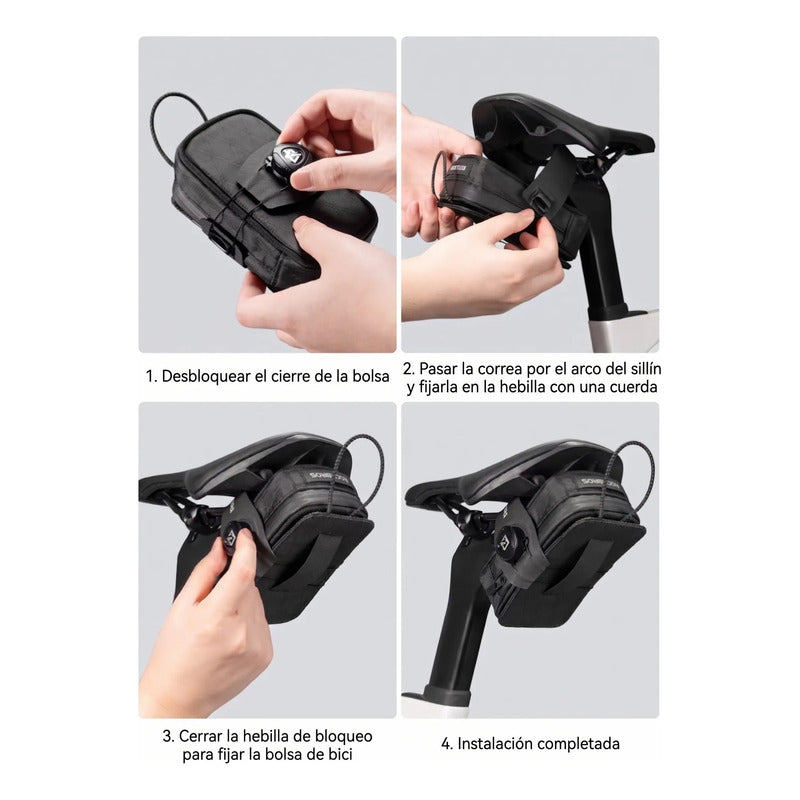 Bolso Para Sillin Bicicleta Impermeable Cierre Boa Rockbros Negro