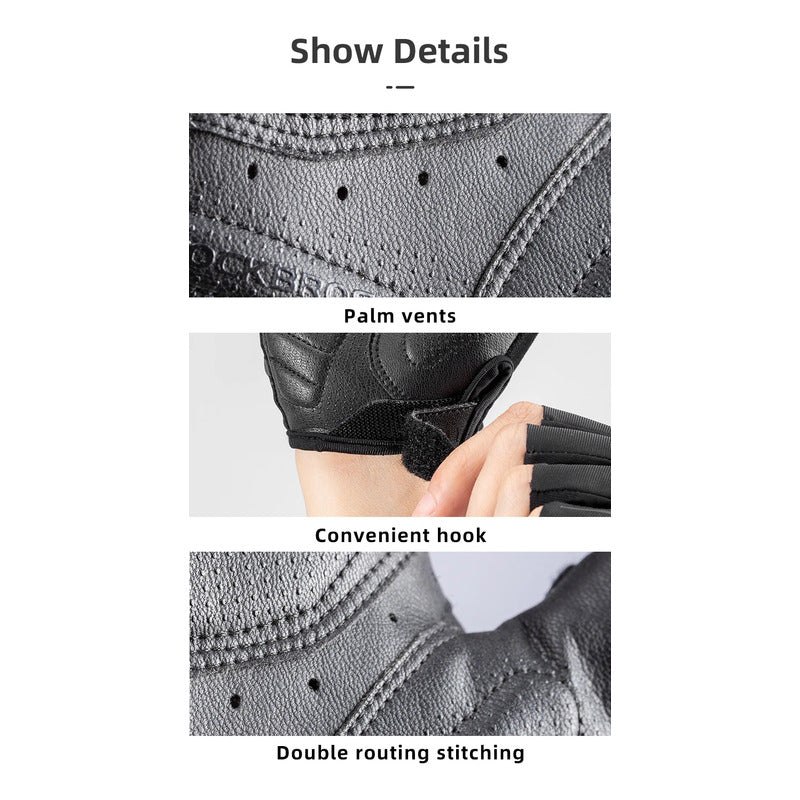 Guantes Bicicleta Rockbros Reflectantes Cuero Dedo Corto Mtb Mi tienda-Repuesto-de-bicicleta