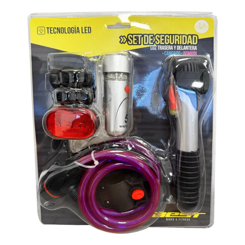 Set Bicicleta Luces Delantera Trasera Bombin De Mano Candado