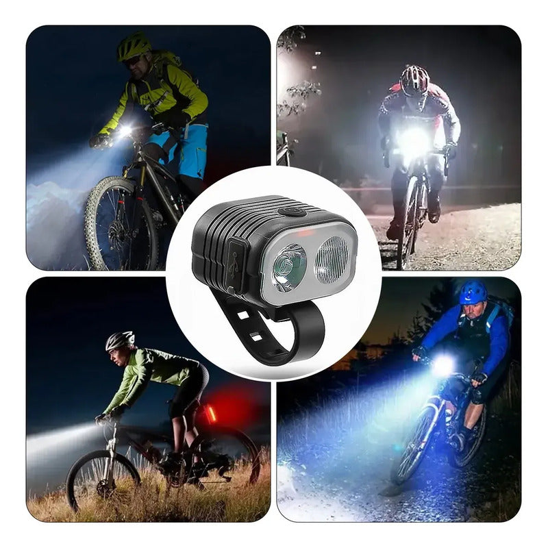 Luz Led Bicicleta Usb Delantera Impermeable Ip67 Con Bocina Negro