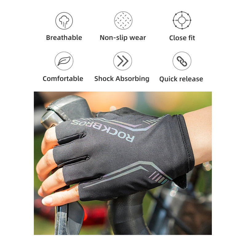 Guantes Bicicleta Rockbros Reflectantes Cuero Dedo Corto Mtb Mi tienda-Repuesto-de-bicicleta