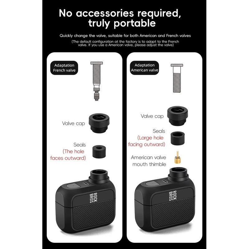 Bombin Compresor Electrico Bicicleta Rockbros 100psi Usb-c - Negro