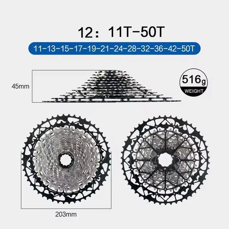 Piñon Cassette 12v 11-50 Ultra Light Para Nucleo Hg Shimano Black Silver 11 50