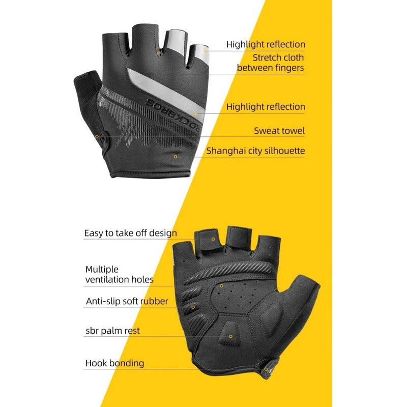 Guantes Bicicleta Rockbros Reflectantes Dedo Corto Ruta Mtb Mi tienda-Repuesto-de-bicicleta