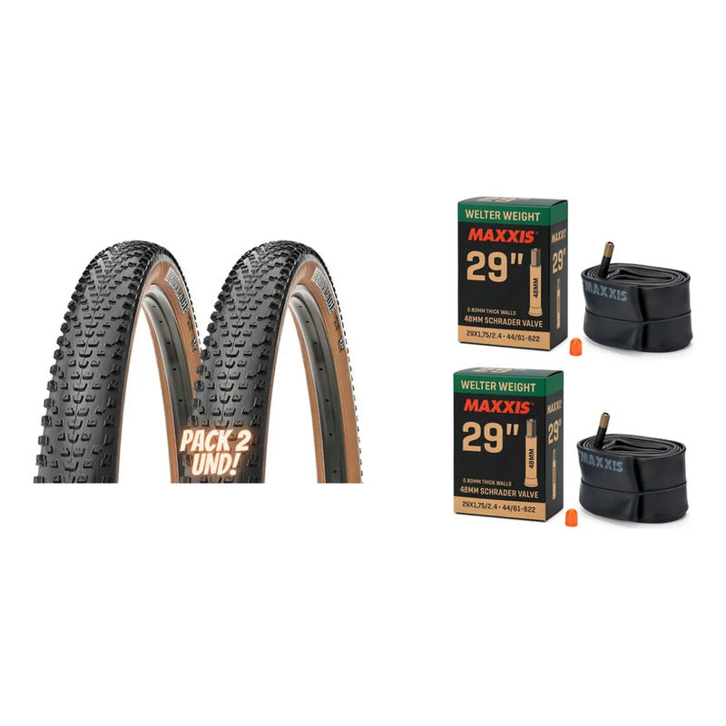 Kit Maxxis: 2x Neumáticos Rekon Race Exo Tanwall 29x2.25 + Pack Cámaras Aro 29 1.75-2.40 Schrader