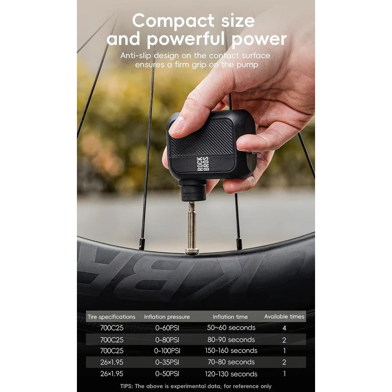 Bombin Compresor Electrico Bicicleta Rockbros 100psi Usb-c - Negro