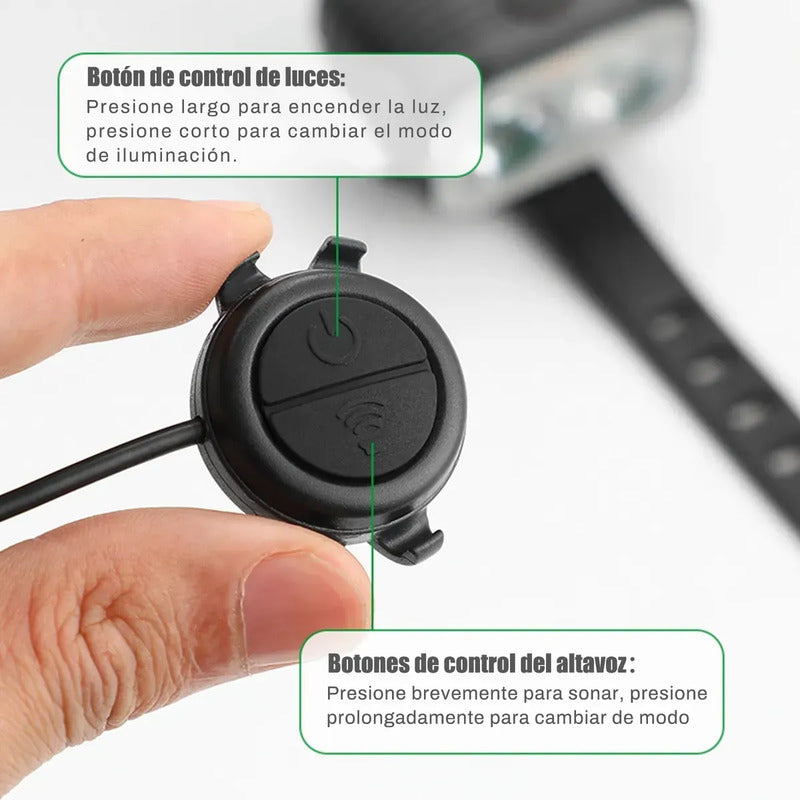 Luz Led Bicicleta Usb Delantera Impermeable Ip67 Con Bocina Negro