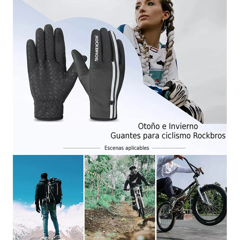 Guantes Bicicleta Rockbros Reflectantes Tactil Frio Invierno Mi tienda-Repuesto-de-bicicleta