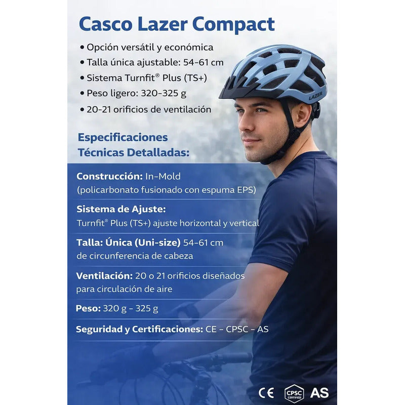 Casco Bicicleta Certificado Lazer Compact Steel Gray Mtb Gris Acero Talla Única 54 - 61