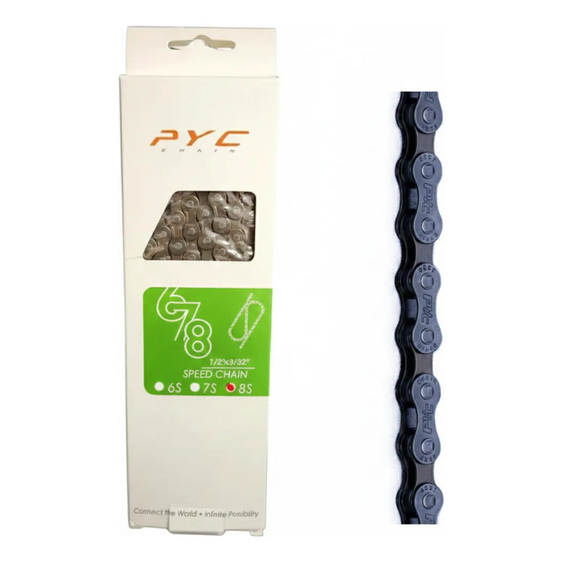Cadena Bicicleta Pyc P7002 6v 7v 8v Compatible Shimano Sram Gris Oscuro