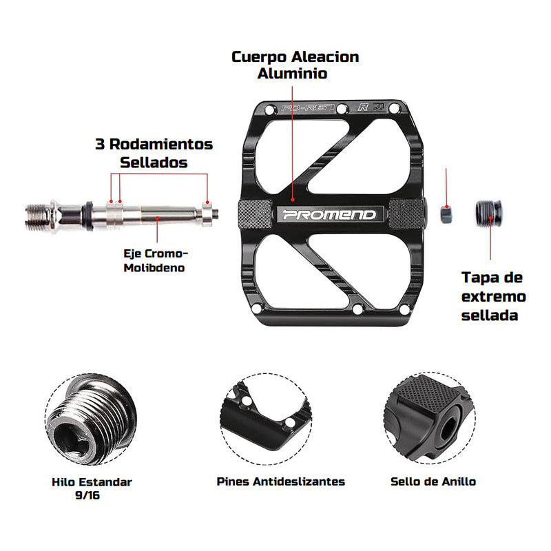 Pedales Bicicleta Plataforma Antideslizante Aluminio C/pines Mi tienda-Repuesto-de-bicicleta
