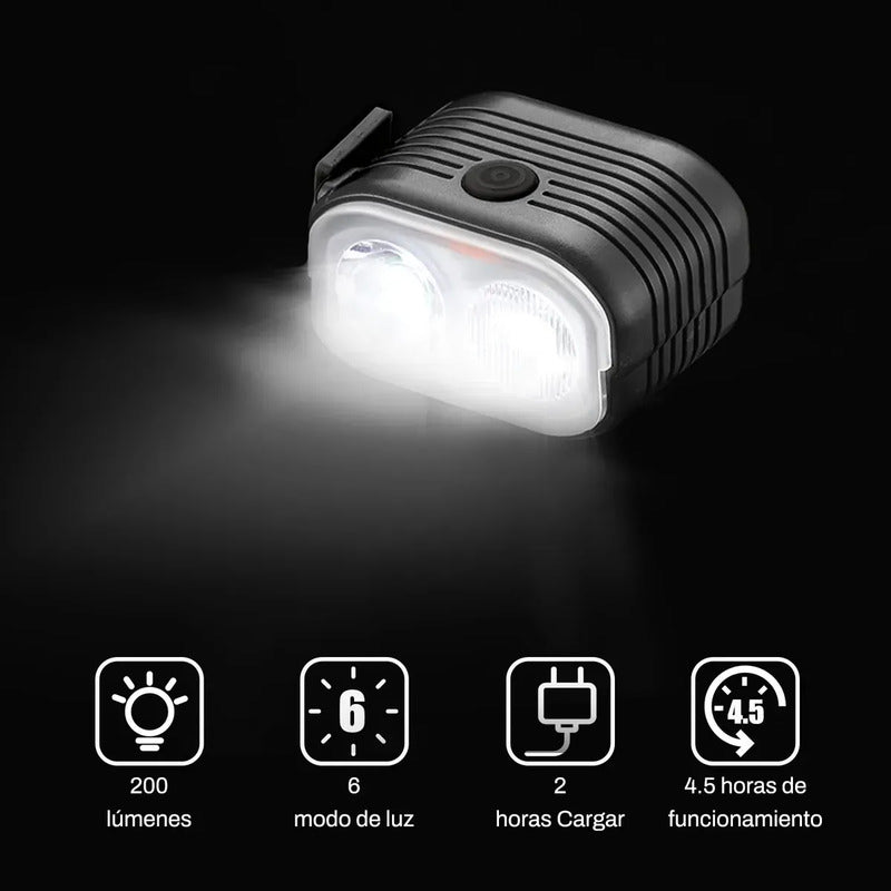 Luz Led Bicicleta Usb Delantera Impermeable Ip67 Con Bocina Negro