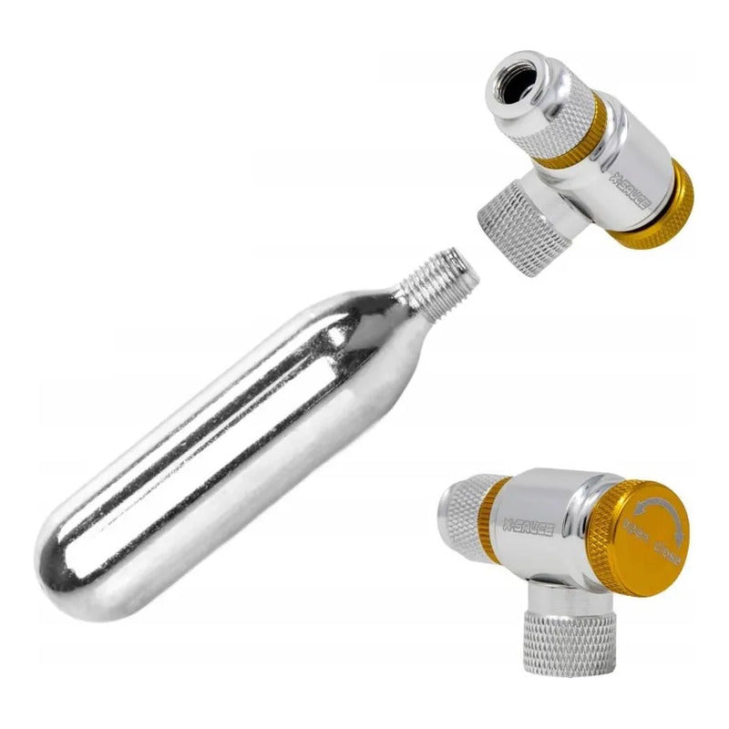 Bombin Inflador Co2 C/ Regulador X-sauce Valvula Auto Presta Plateado