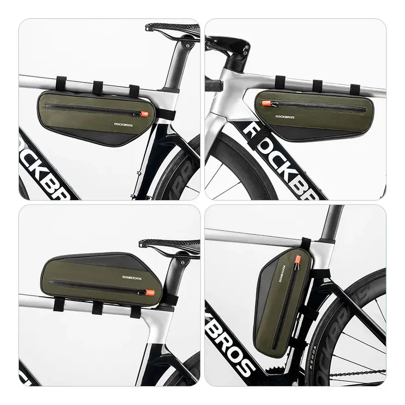 Bolso Cuadro Bicicleta Rockbros 1.7l Impermeable Reflectante Verde-negro
