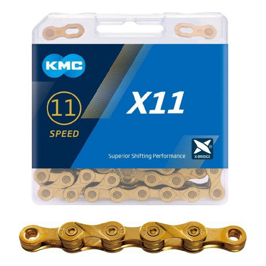 Cadena 11v Kmc X11 Gold Ultra Light 118 Eslabones Mtb Ruta Mi tienda-Repuesto-de-bicicleta