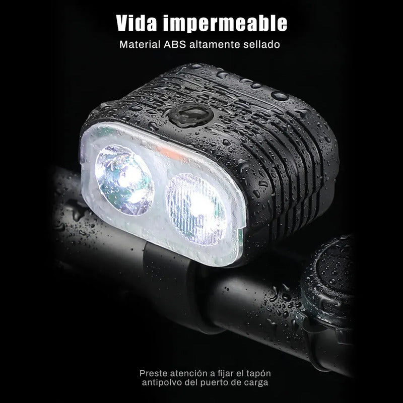 Luz Led Bicicleta Usb Delantera Impermeable Ip67 Con Bocina Negro