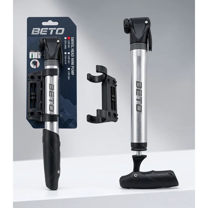Bombín De Mano Bici Beto Cmp-02 Aluminio 100psi Con Soporte Aluminio - Negro