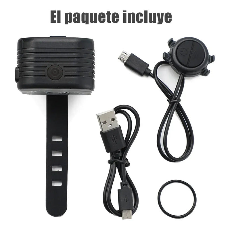 Luz Led Bicicleta Usb Delantera Impermeable Ip67 Con Bocina Negro