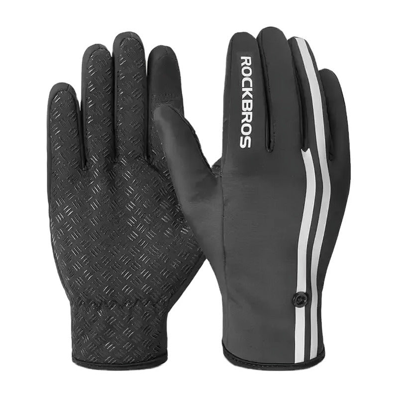 Guantes Bicicleta Rockbros Reflectantes Tactil Frio Invierno - Negro / TALLA M