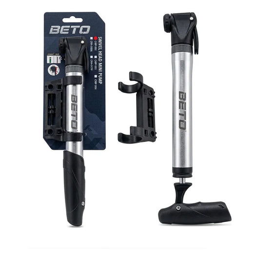 Bombín De Mano Bici Beto Cmp-02 Aluminio 100psi Con Soporte Aluminio - Negro