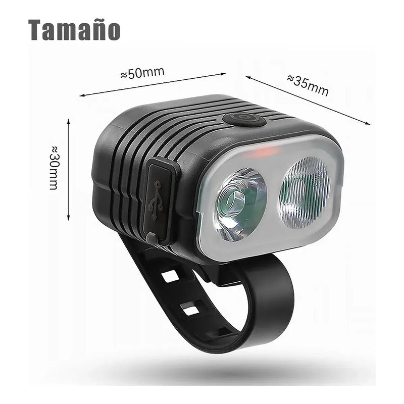 Luz Led Bicicleta Usb Delantera Impermeable Ip67 Con Bocina Negro