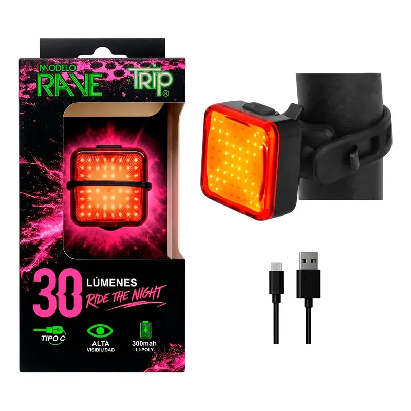 Luz Led Trasera Bicicleta Trip Rave Usb-c Ip65 30lm 300mah Rojo