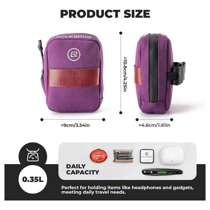 Bolso Alforja Para Sillín Bicicleta Compacto Rockbros Violeta Oscuro